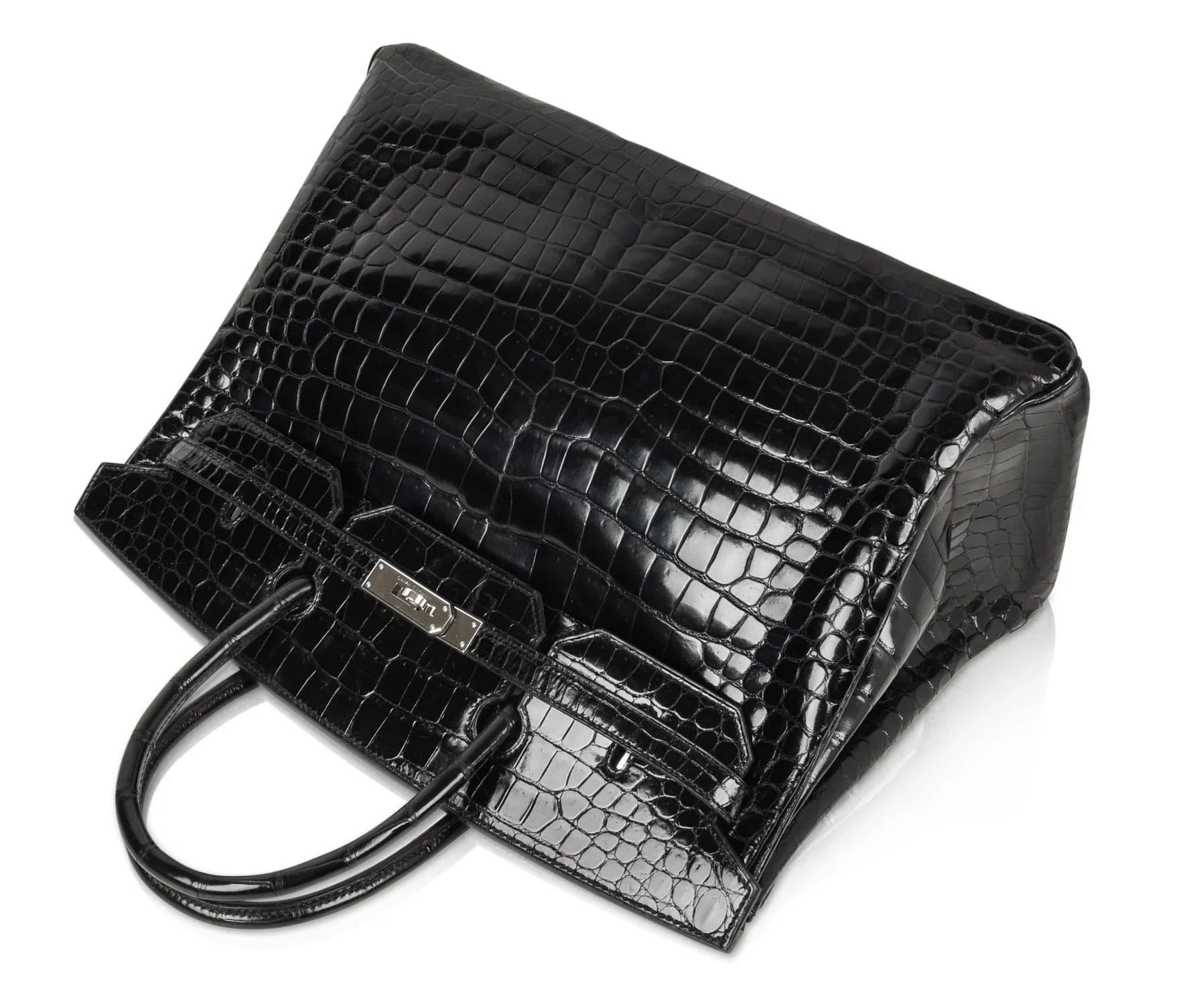 Birkin 40 Bag Black Porosus Crocodile Palladium