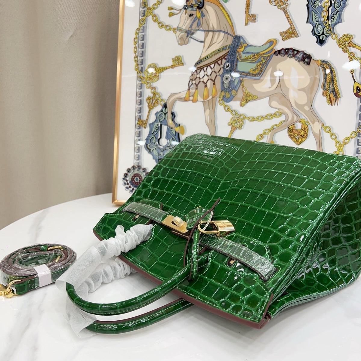 Birkin Style 25/30/35 Retourne in Vert Émeraude Crocodile-Embossed Leather (Gold Hardware)