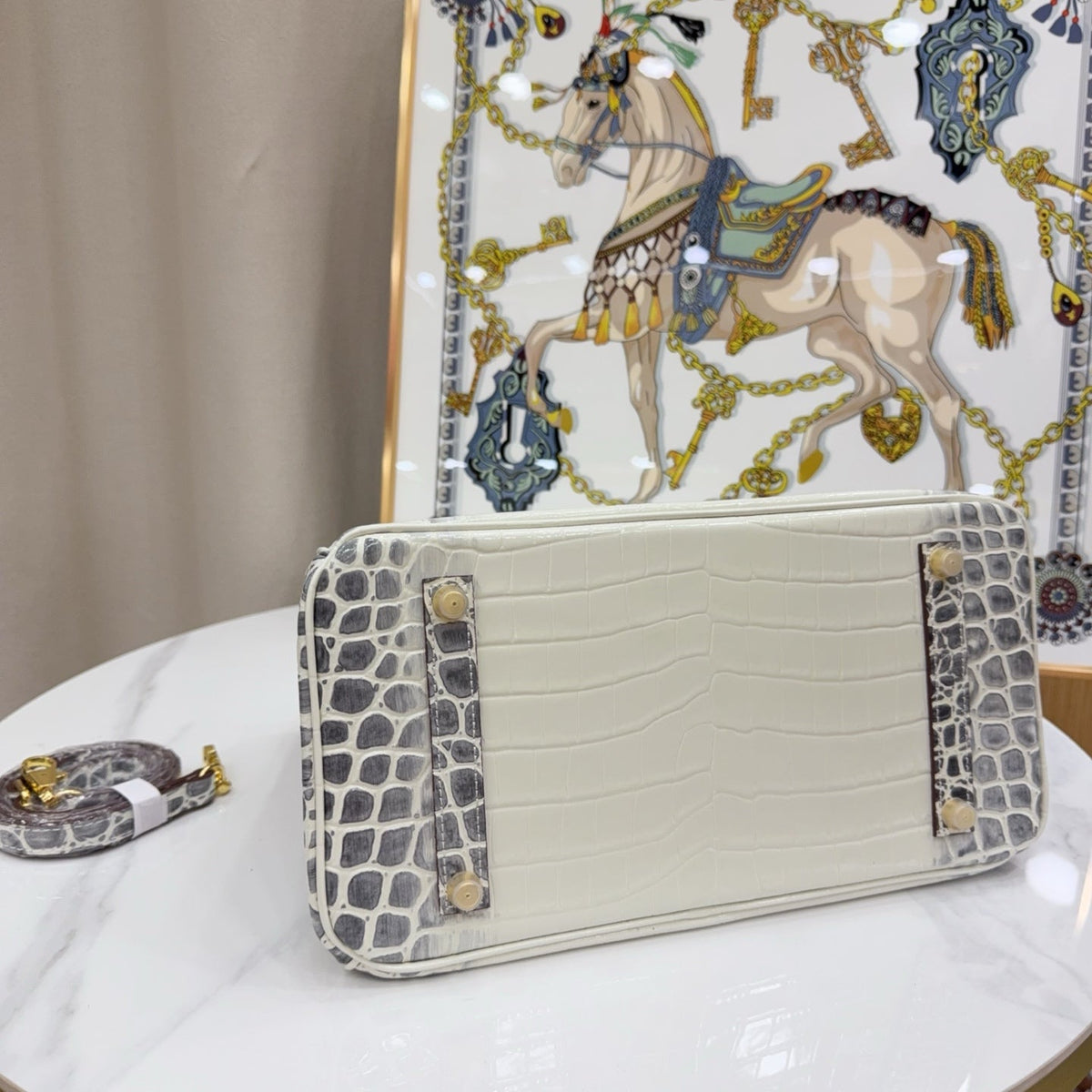 Birkin Style 25/30/35 Retourne in Himalaya Crocodile-Embossed Leather (Gold Hardware)