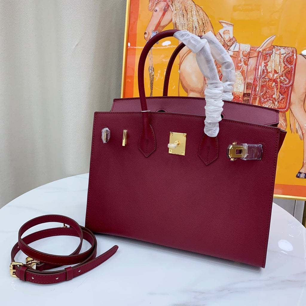 Birkin Style 25/30 Sellier in Bordeaux Epsom Leather (Gold Hardware)
