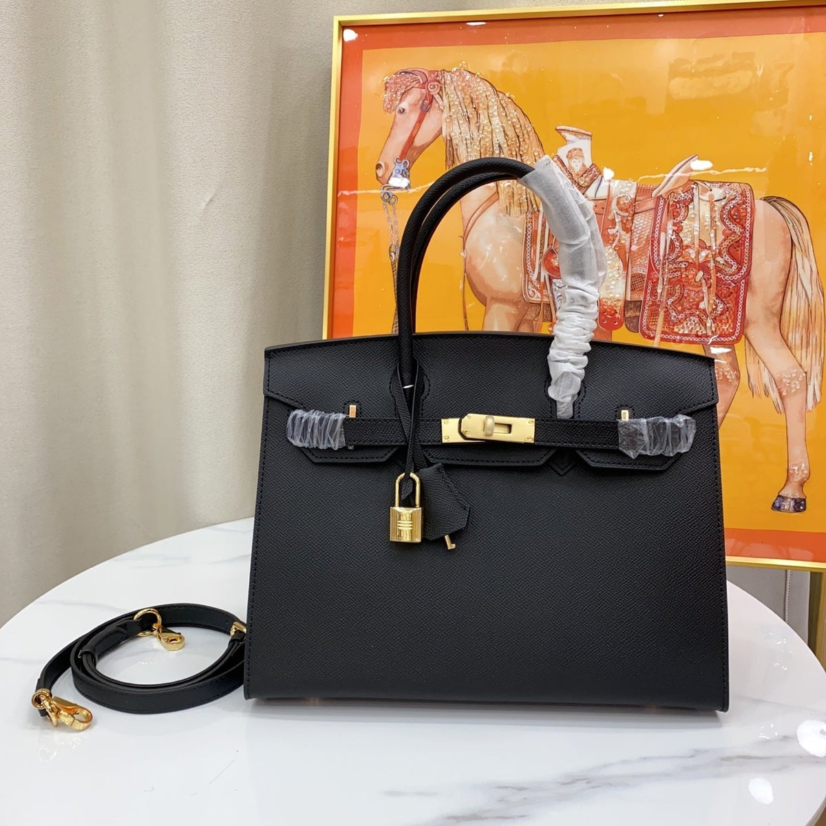 Birkin Style 25/30 Sellier in Noir Epsom Leather (Gold Hardware)