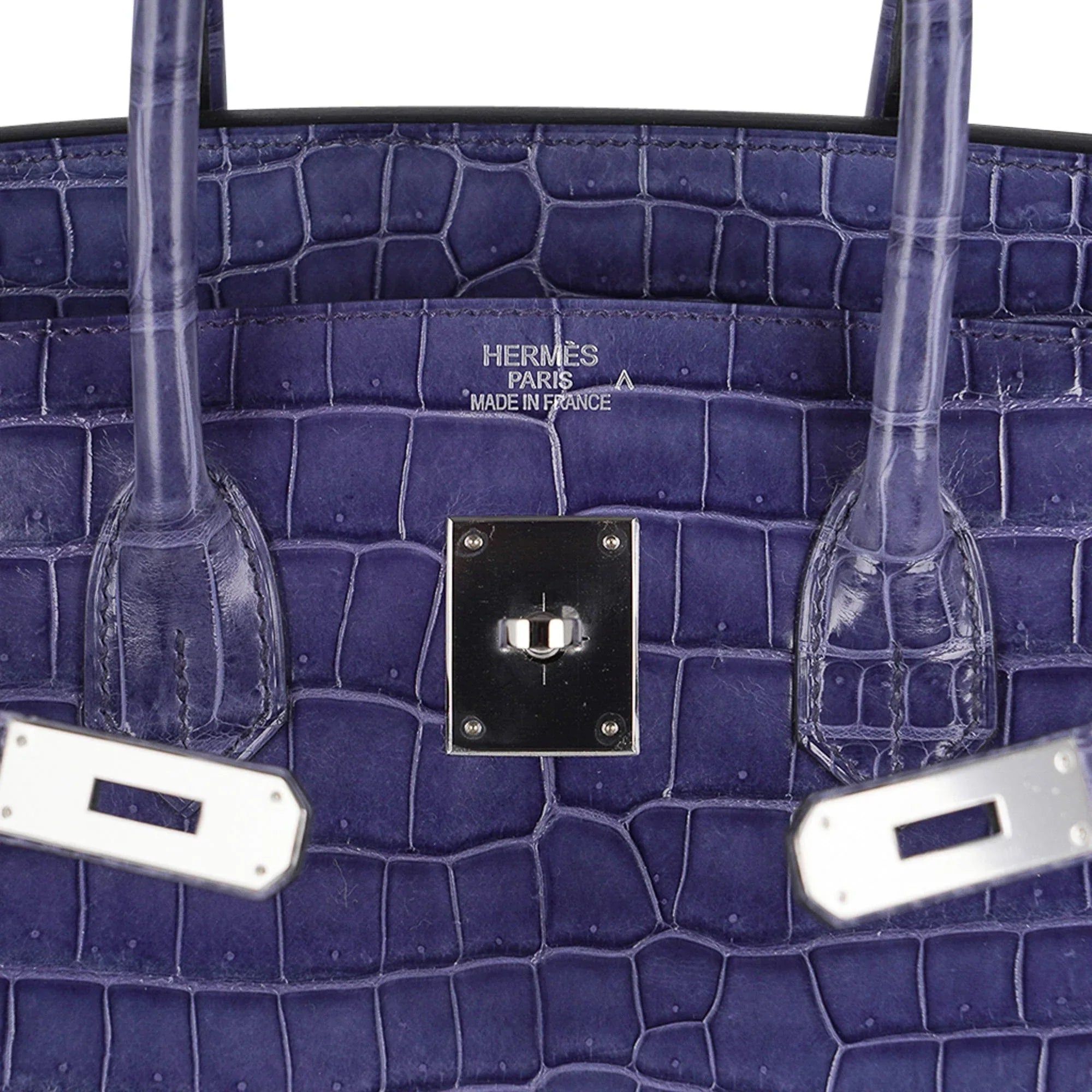 Birkin 35 Bag Blue Brighton Porosus Crocodile Palladium Hardware New