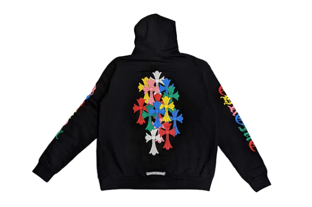 hrome Hearts Multicolor Cemetery Cross Zip Up Hoodie - Black