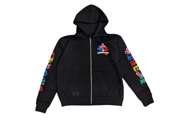 hrome Hearts Multicolor Cemetery Cross Zip Up Hoodie - Black