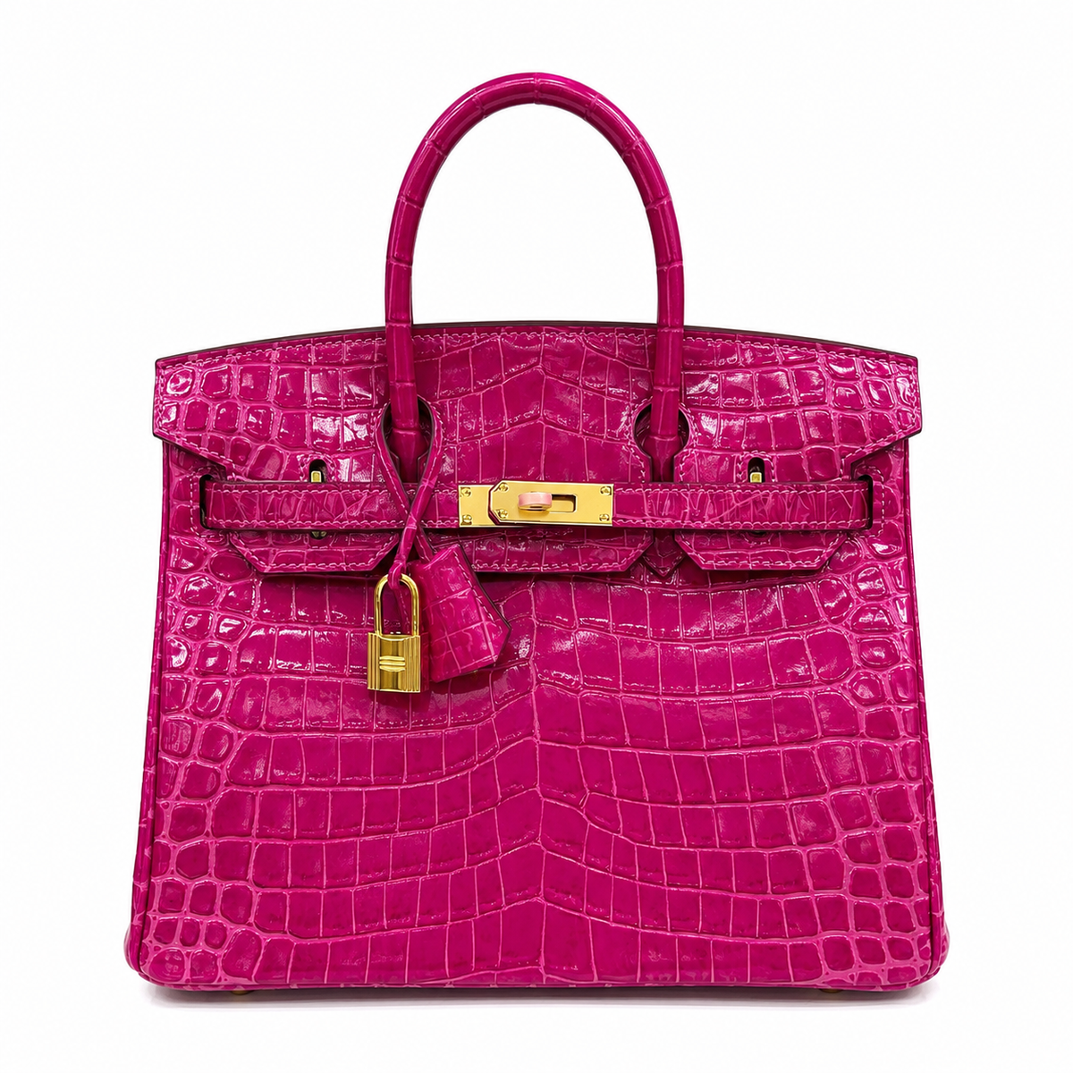 Birkin Style 25/30/35 Retourne in Rose Schéhérazade Crocodile-Embossed Leather (Gold Hardware)