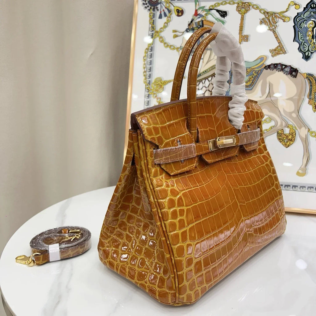 Birkin Shiny Niloticus Crocodile Cowhide Leather Gold Hardware