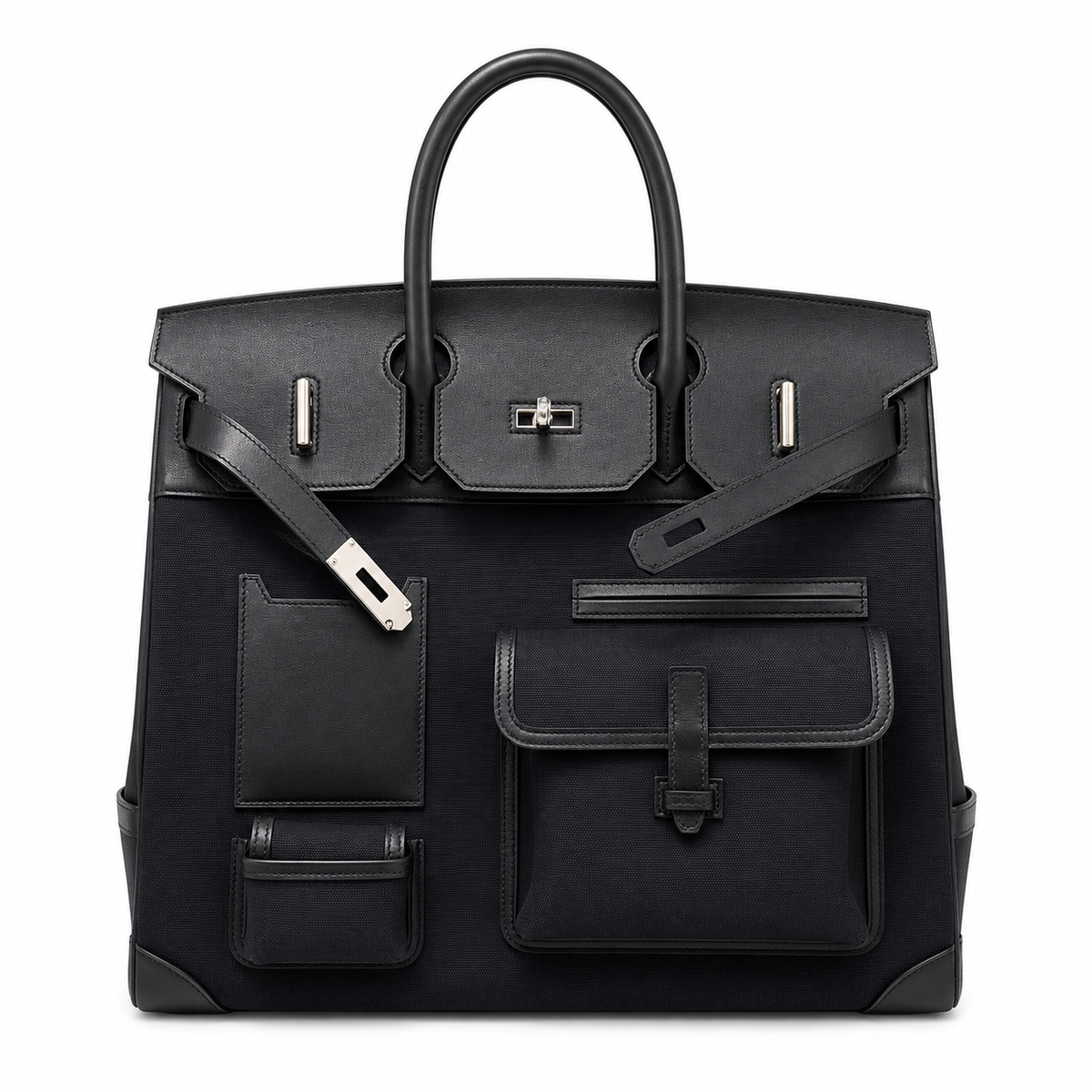 Birkin Cargo 40 Total Black Canvas and Leather Multi-Pocket Bag