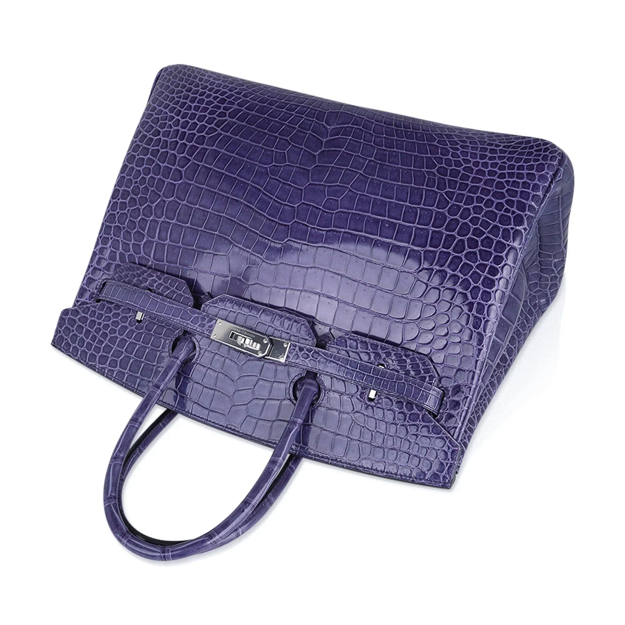 Birkin 35 Bag Blue Brighton Porosus Crocodile Palladium Hardware New