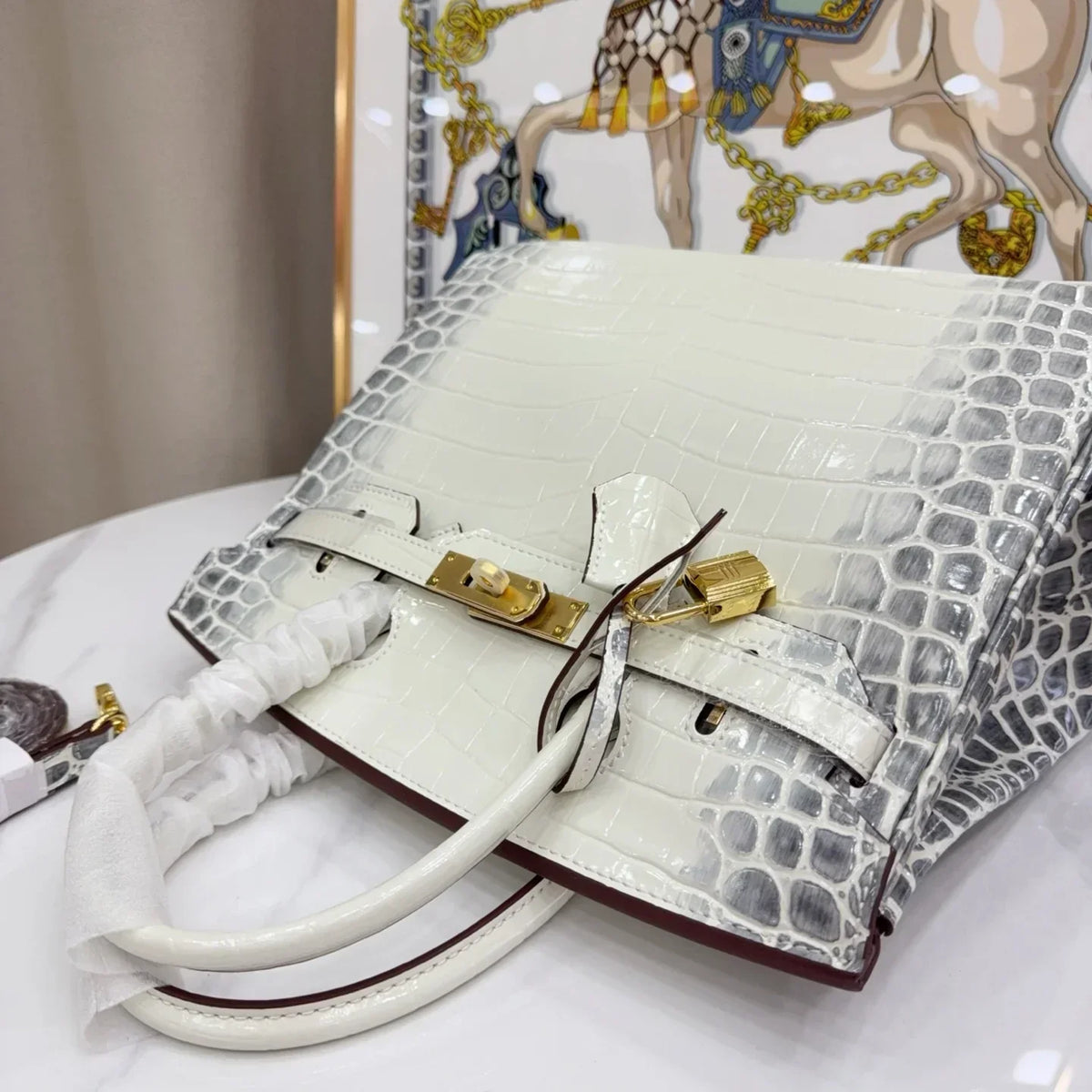 Birkin Bag Crocodile-Grain Cowhide Leather Gold Hardware
