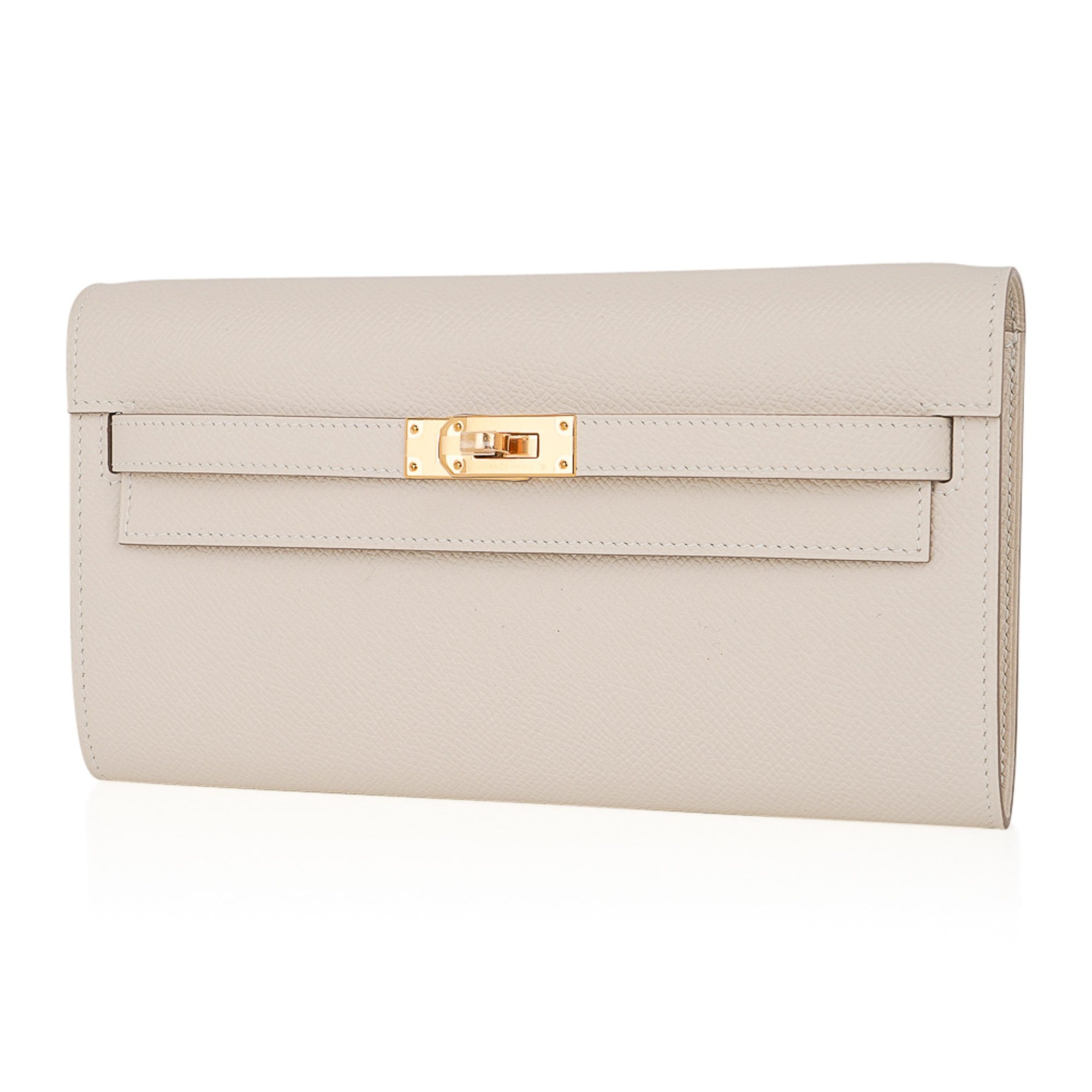 Kelly Classique To Go Wallet Craie Epsom Gold Hardware New w/Box