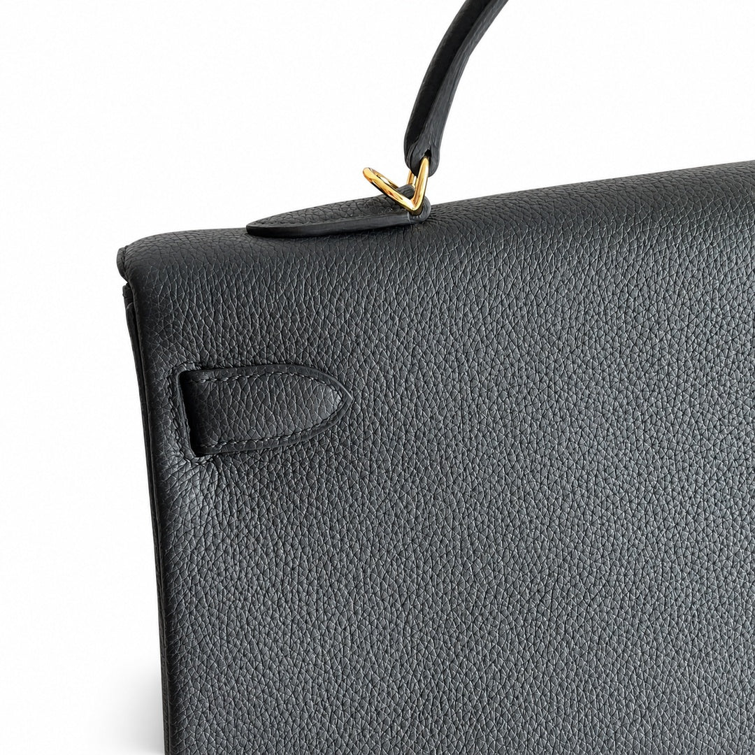 Kelly togo original royal calfskin ck89 black top craftsmanship wax thread full stitching gold buckle