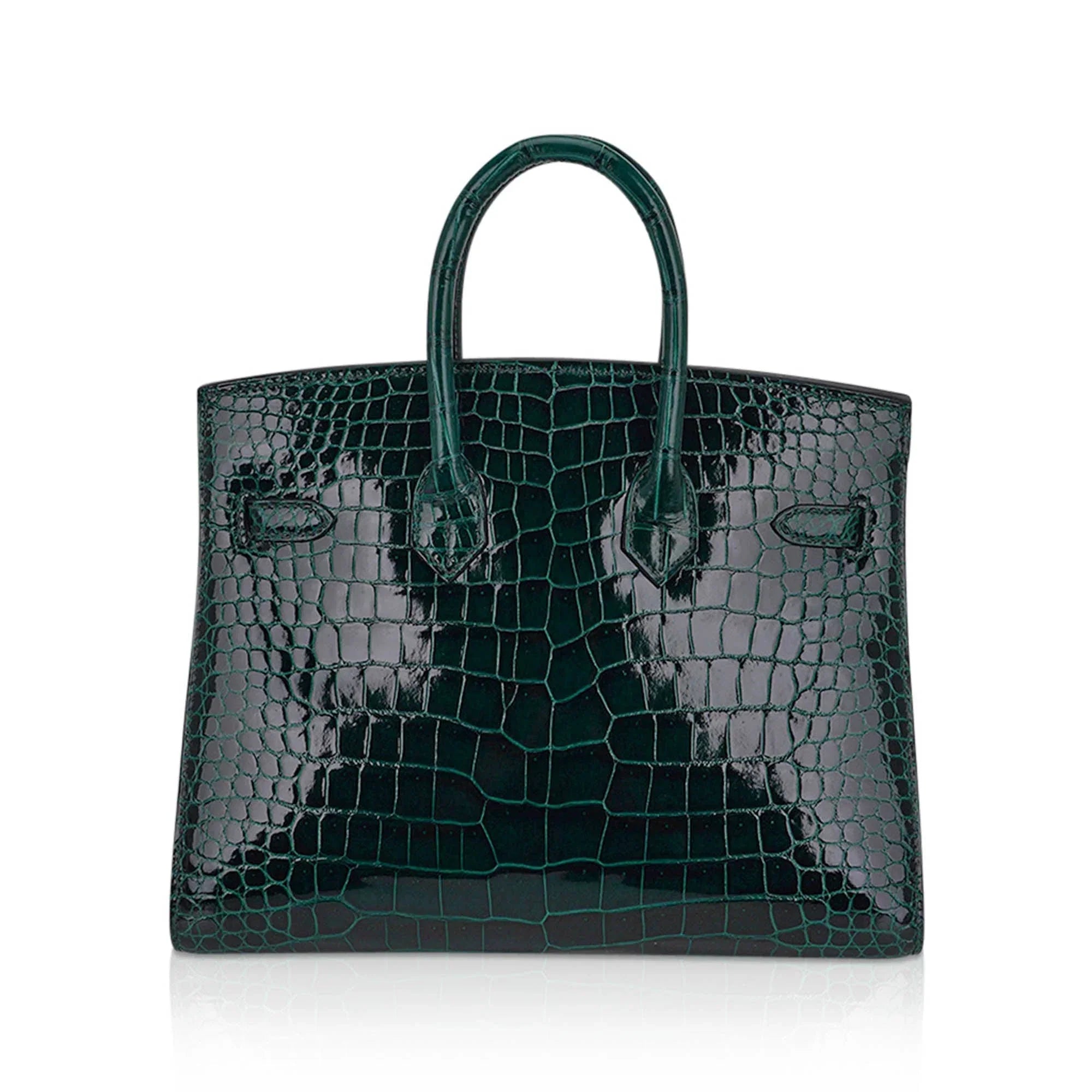 Birkin 25 Bag Sellier Vert Fonce Porosus Crocodile Bag with Gold Hardware