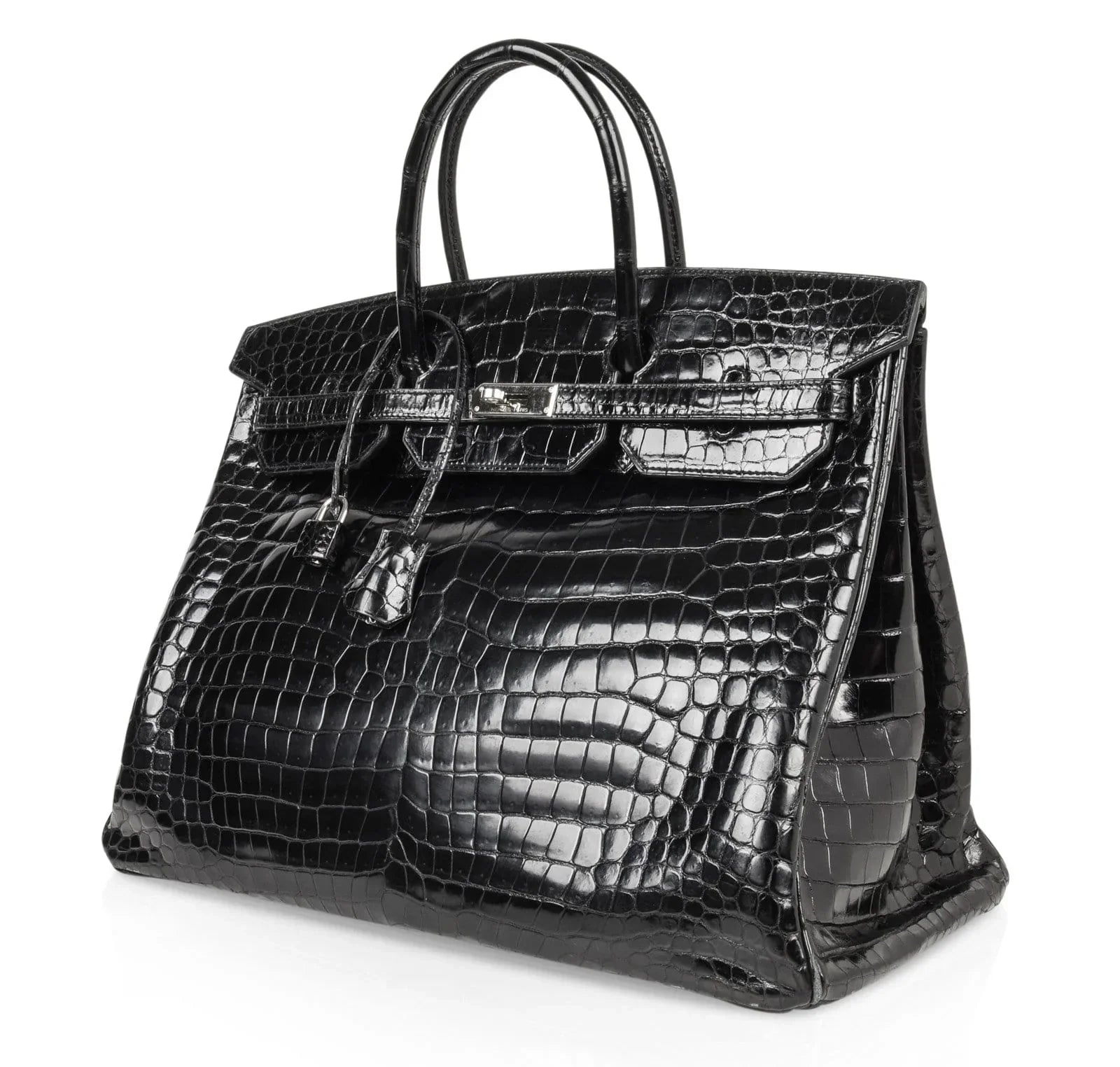 Birkin 40 Bag Black Porosus Crocodile Palladium