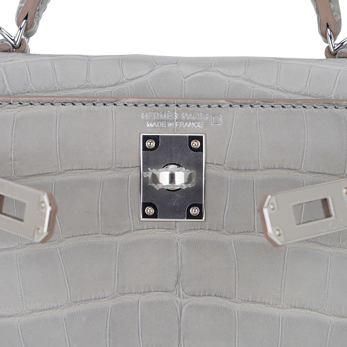 Limited Edition Mini Kelly 20 Sellier Matte Gris Perle Alligator Bag Palladium Hardware
