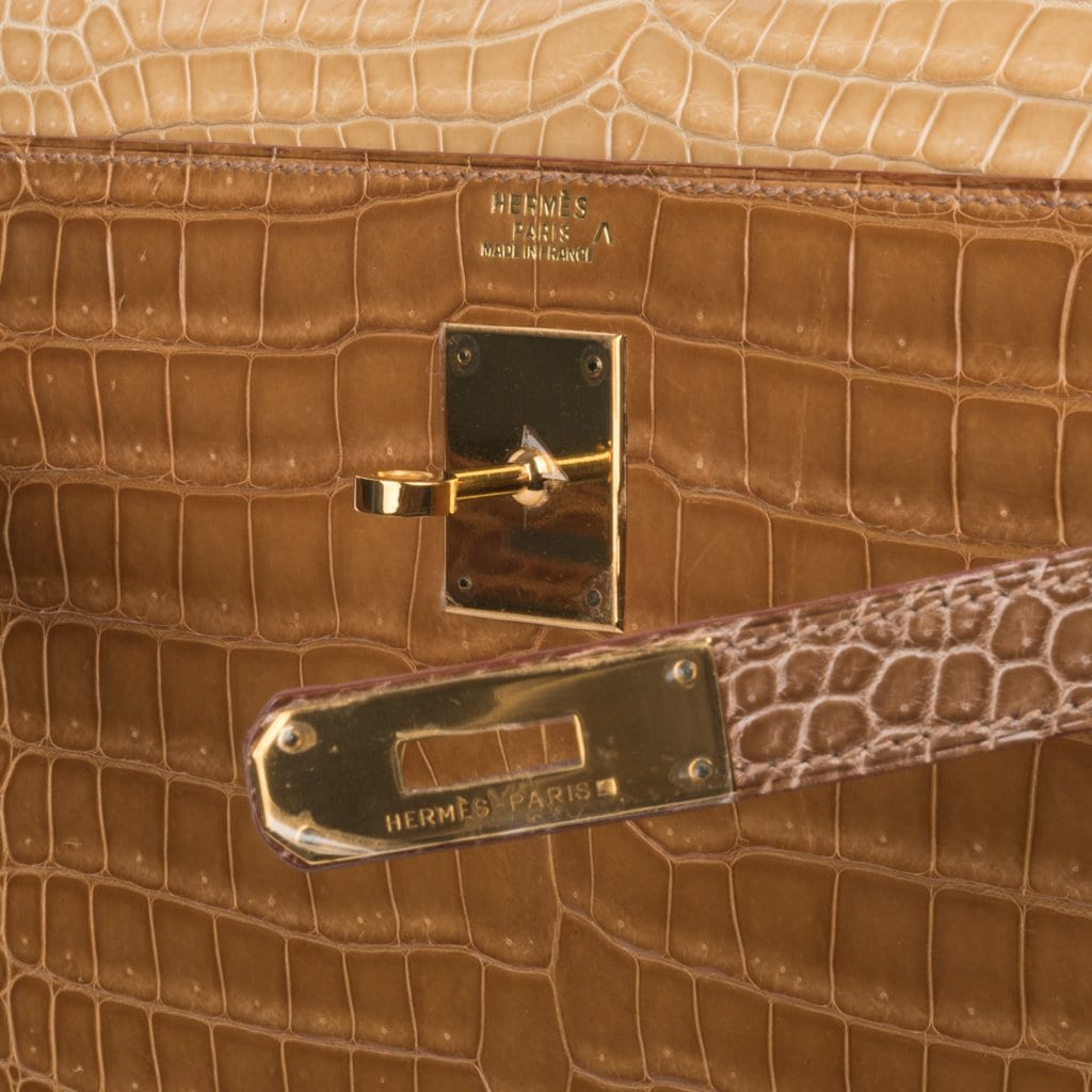 Limited Edition Tri-Color Kelly Sellier 32 Bag  Poussiere Poudre Ficelle Porosus Crocodile