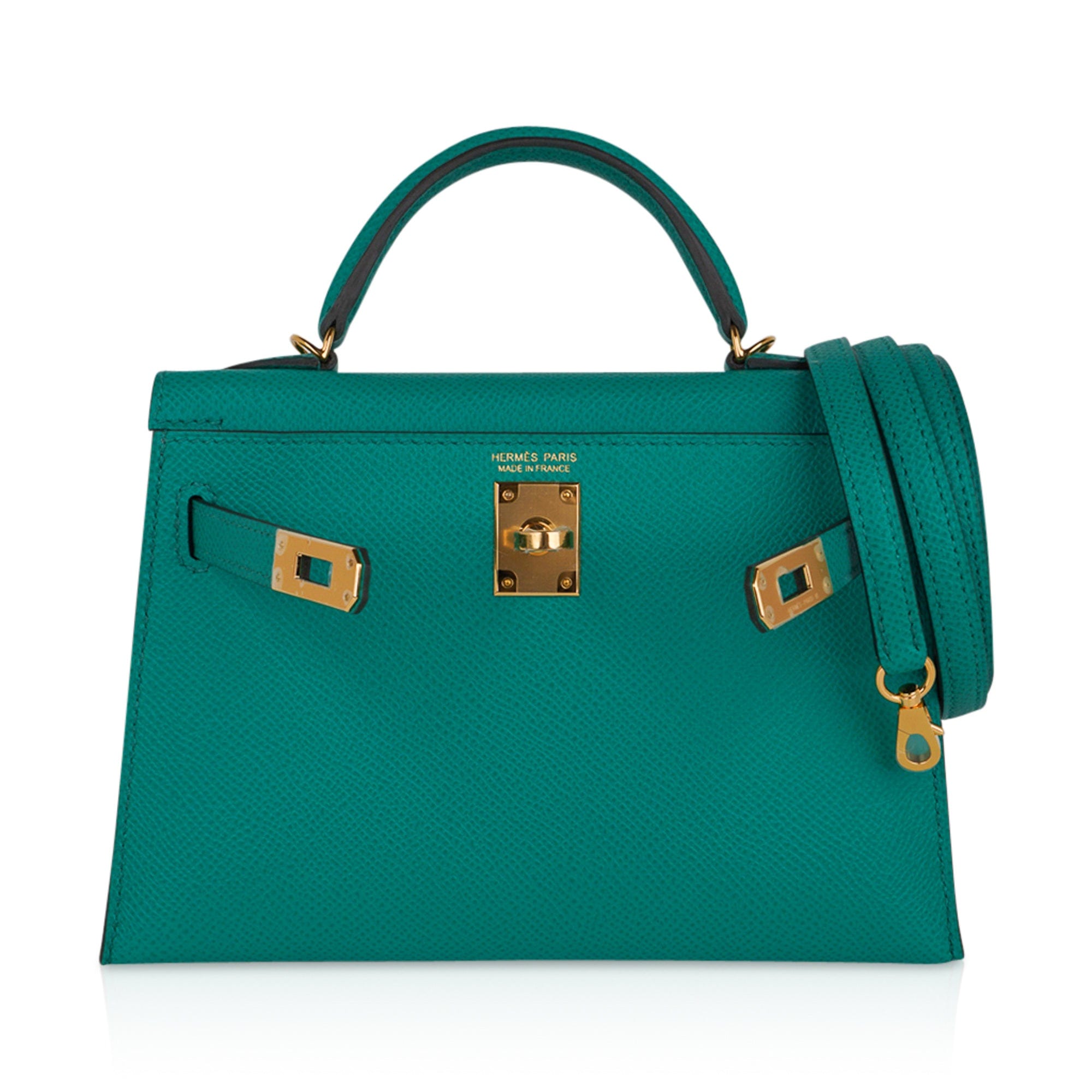 Kelly 20 Mini Sellier Bag Jade Epsom Leather Gold Hardware New w/Box