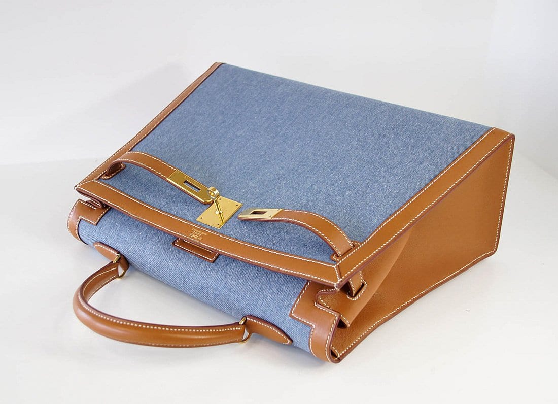 Kelly 35 Bag Vintage Denim and Barenia Sellier Gold Hardware Superb