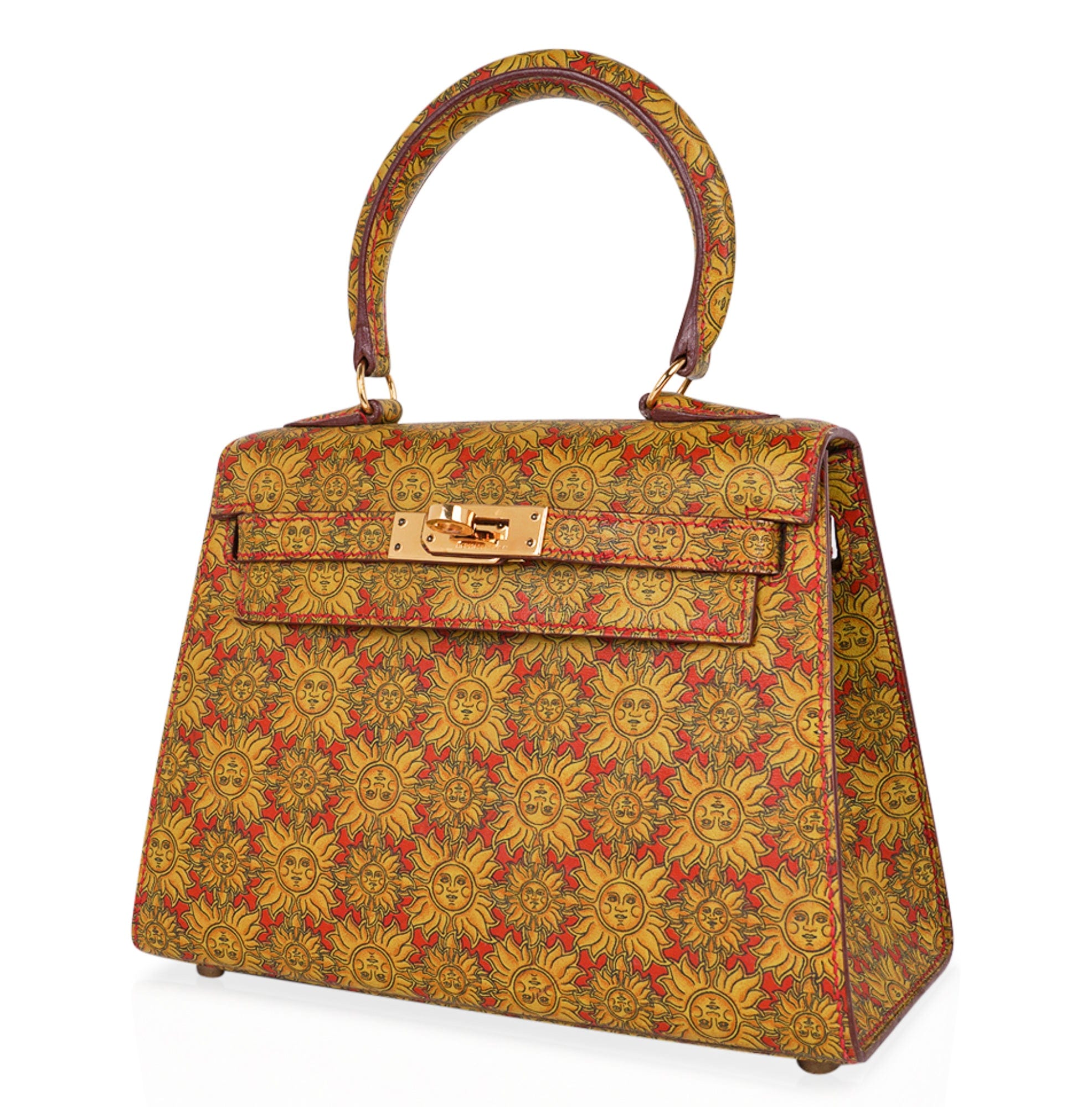 Vintage Mini Kelly 20 Bag Sellier Soleil Box Leather with Gold Hardware