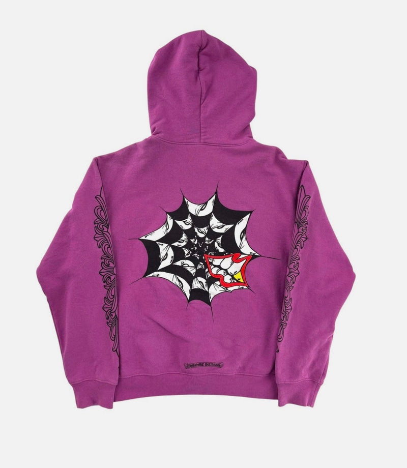 Chrome Hearts Purple Spider Web Floral Cross Hoodie - Purple